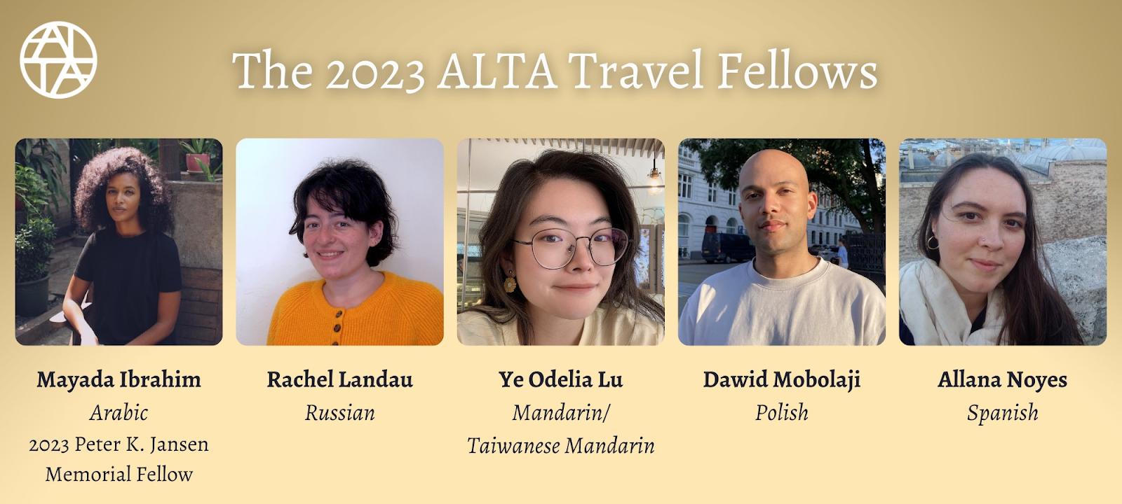 A banner image with the headshots of the 2023 ALTA Travel Fellows.